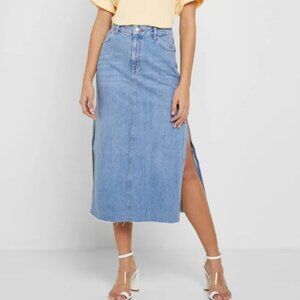 Topshop Side Slit Denim Midi Skirt Size 4